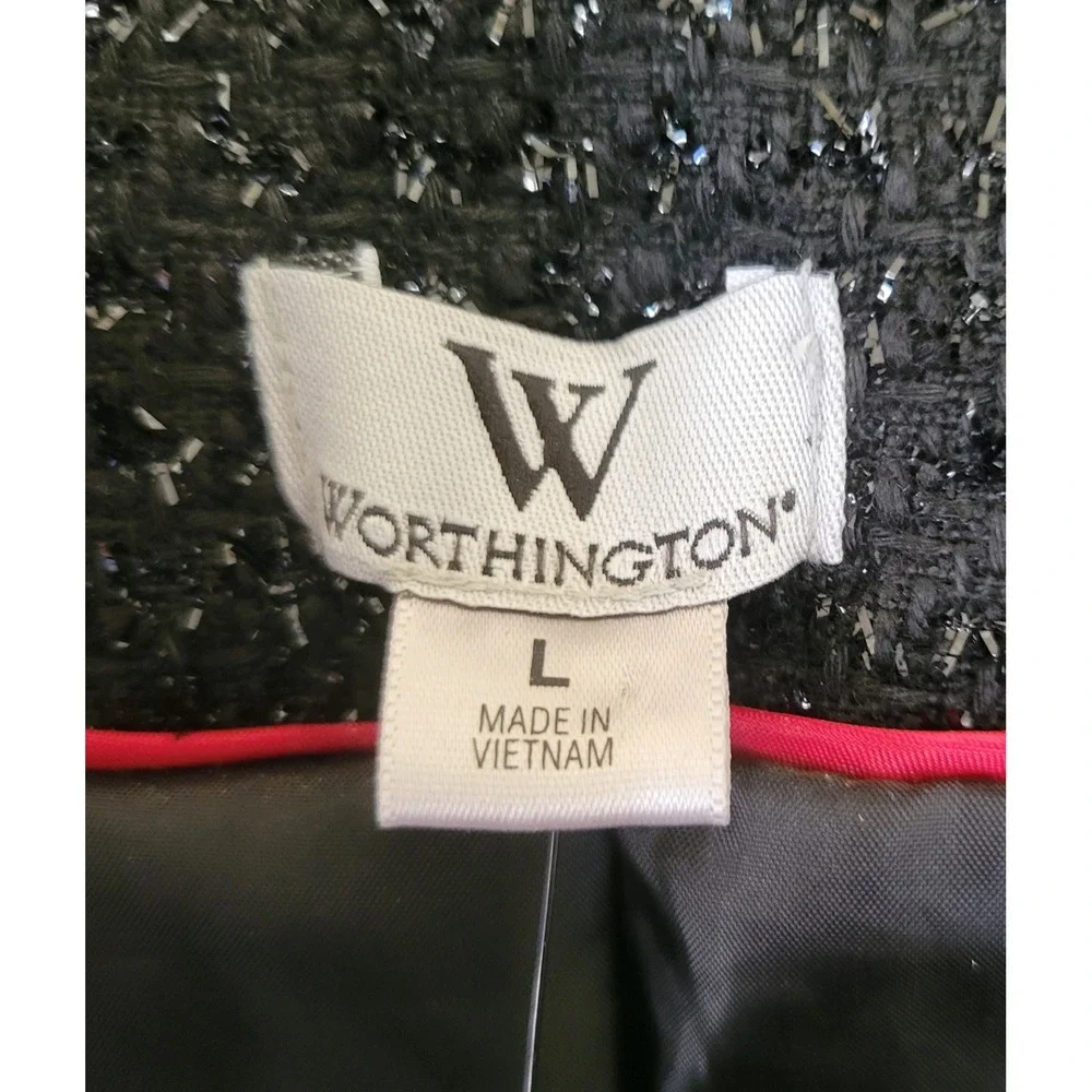 Worthington Black Tweed Blazer Metallic Shimmer Single‎ Button Jacket Womens L